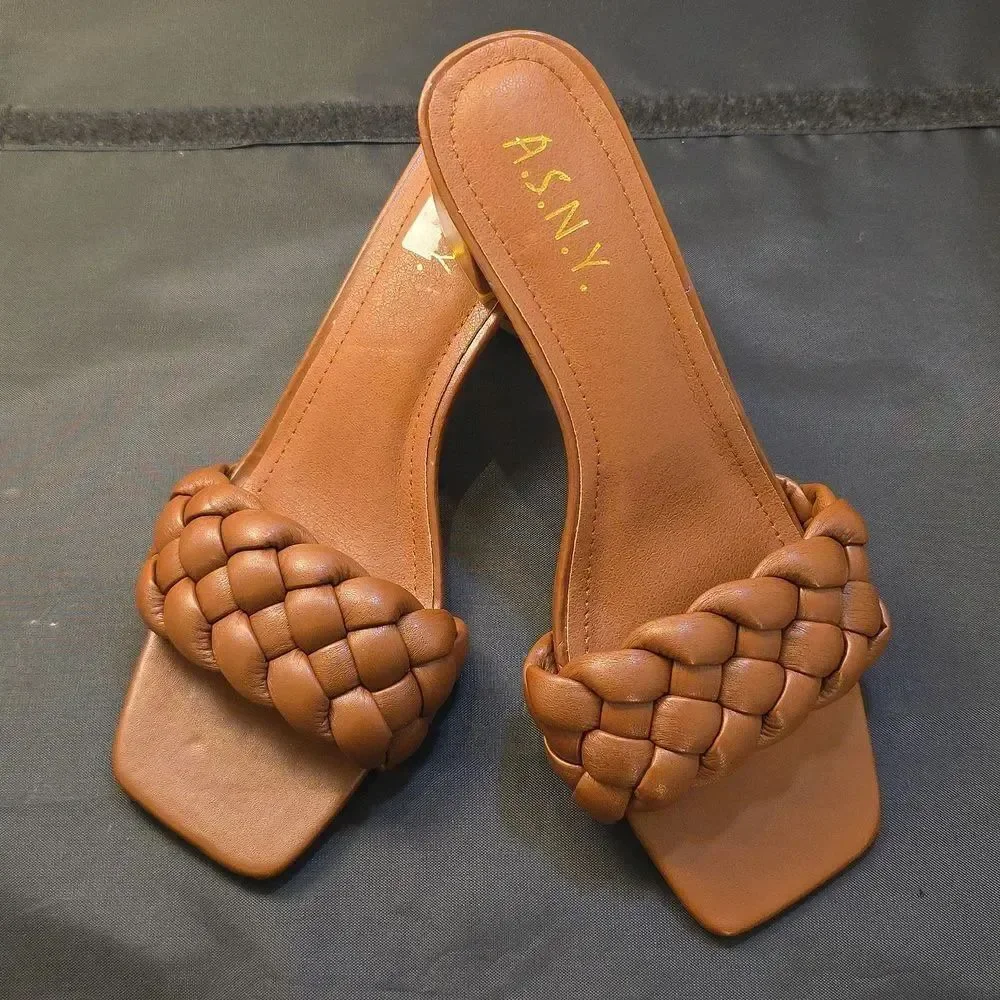 BRAND NEW A.S.N.Y WOMEN'S BRAIDED LOW BLOCK HEEL SANDALS